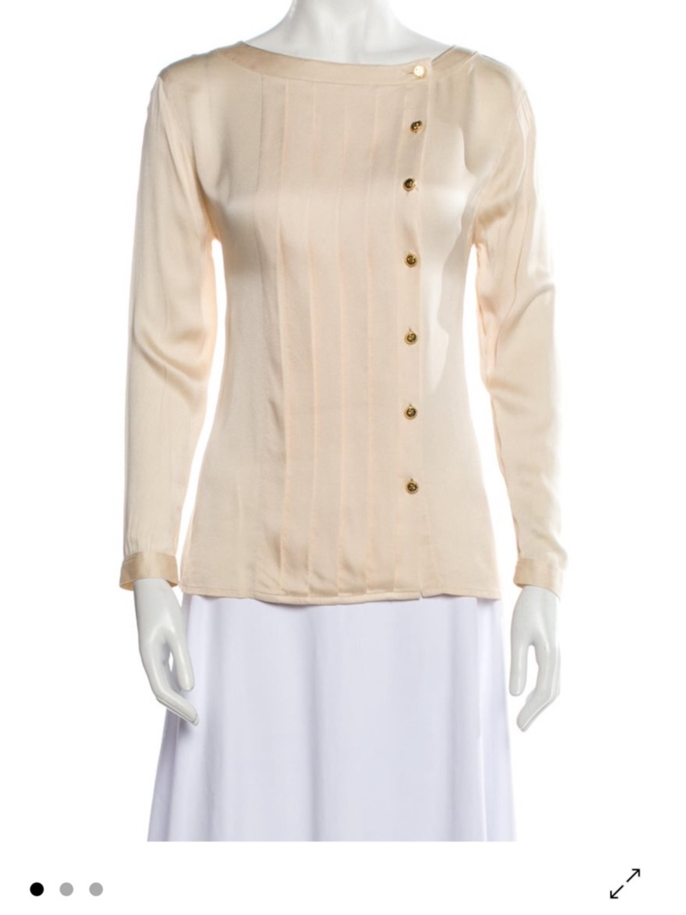 CHANEL Cream Long-Sleeve Button-Accent Top